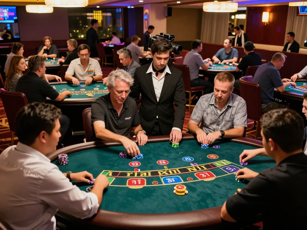 Tài Xỉu Sunwin players engaging in thrilling game action on a vibrant casino floor.
