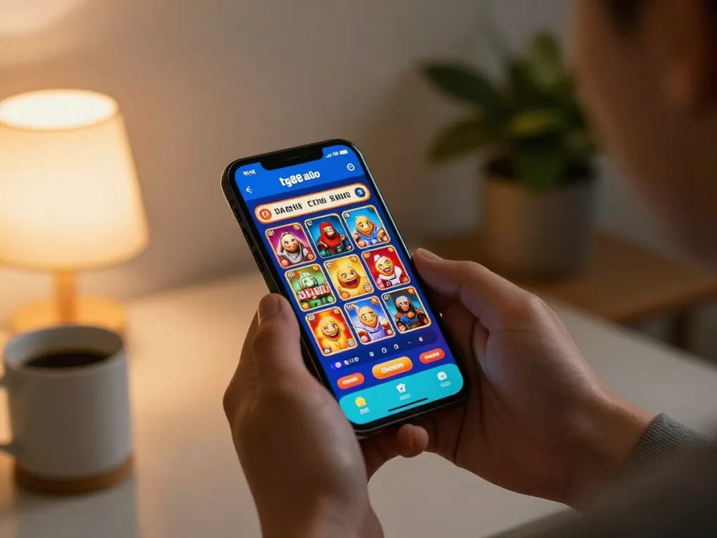 Player enjoying tg88 nhà cái casino app on smartphone in cozy home