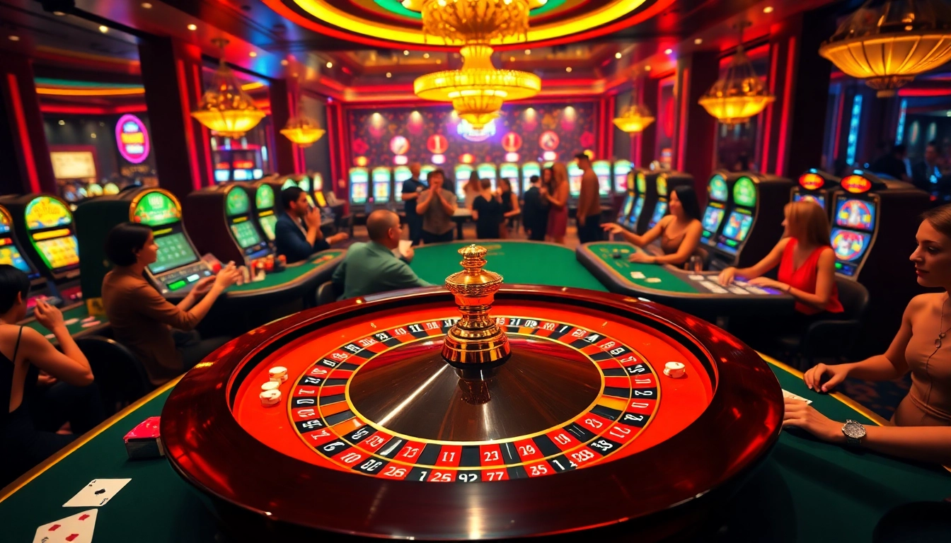 Players enjoy a thrilling experience at the five88 roulette table in a luxurious casino atmosphere.