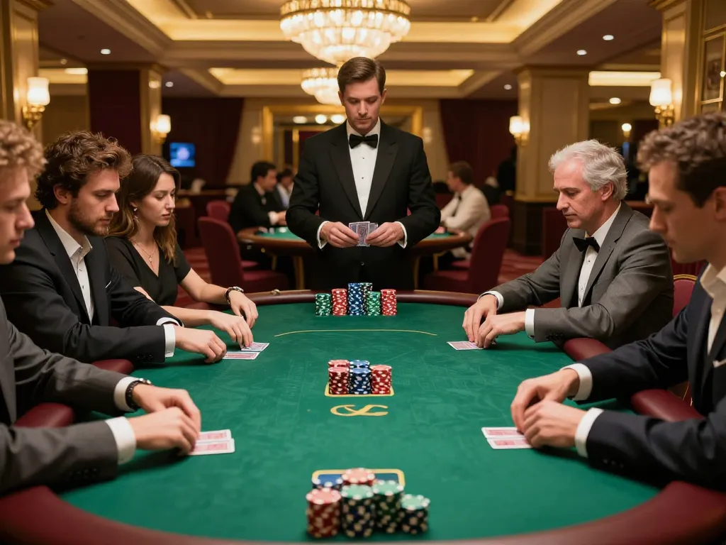 Players at a high-stakes poker table in a luxurious casino, experiencing the excitement of the 793 club.