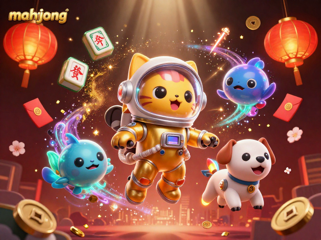 Experience thrilling mahjong gameplay featuring dynamic elements and a vibrant cosmic scene full of excitement.