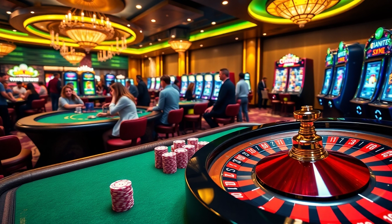 The excitement of players engaging in games at 888new casino, featuring vibrant tables and roulette.