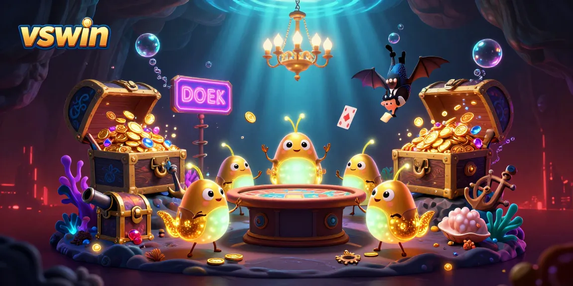 Experience the excitement of vswin with glowing glowworms illuminating an underwater casino adventure.
