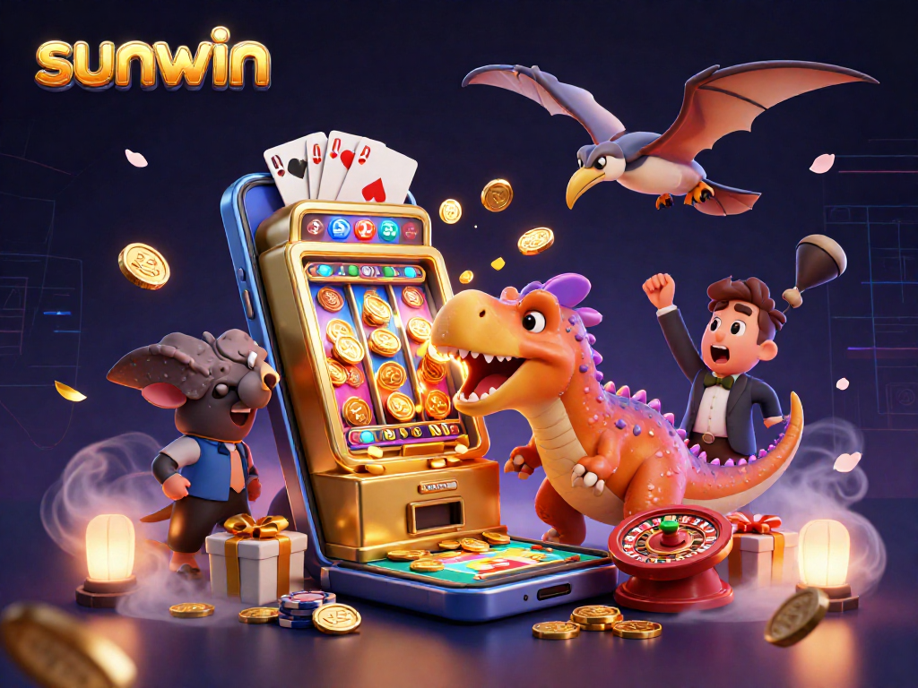 Sunwin generates excitement as a pachycephalosaurus headbutts a slot machine for jackpot coins.