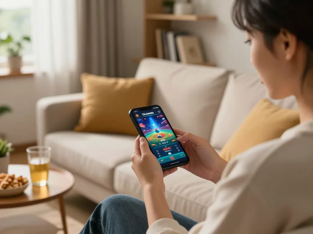 Engage with tải sunwin on a smartphone during a relaxed gaming session at home
