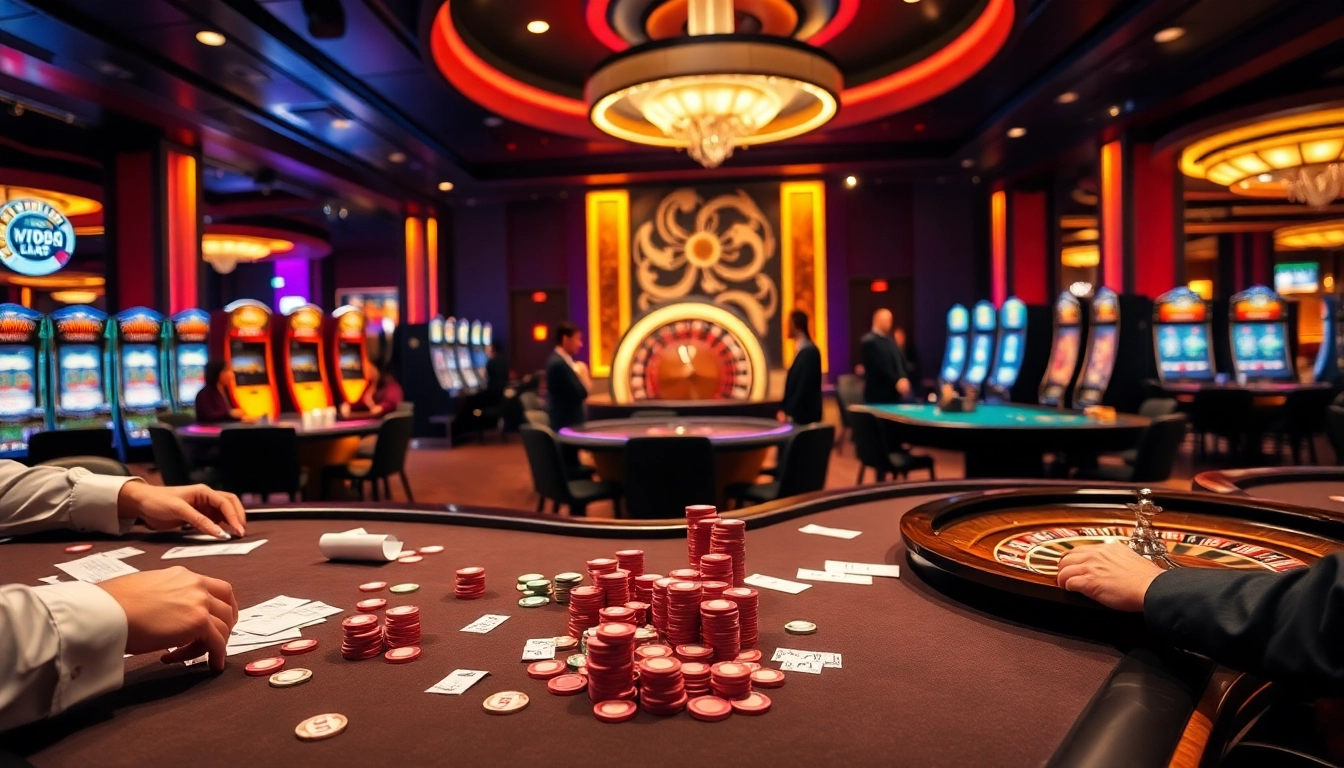 Gambling action in luxury casino atmosphere with xn88 com poker tables and vibrant visuals.