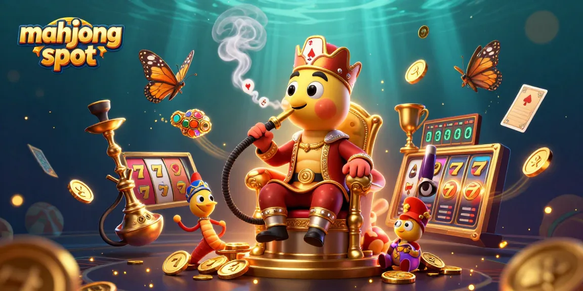 Experience mahjong slot action with a vibrant scene featuring a whimsical caterpillar, slot elements, and gold coins.