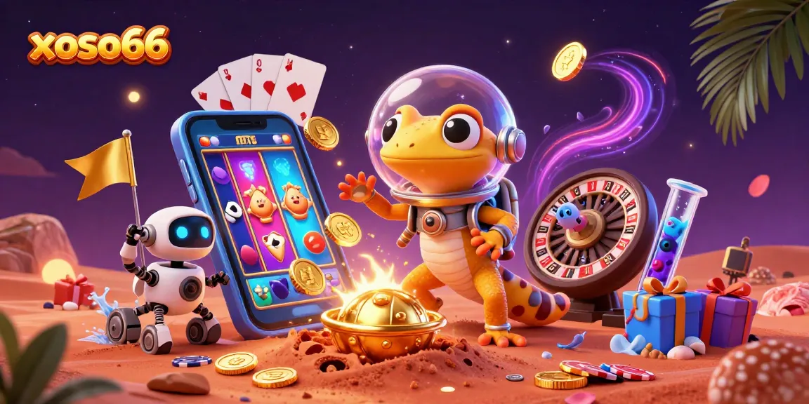 Experience thrilling gaming at xoso66 with a Martian gecko discovering a hidden casino.