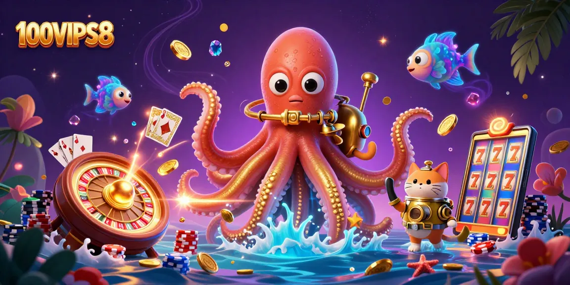 100VIPS8 players engage with golden treasures, kraken, and dive into thrilling games.
