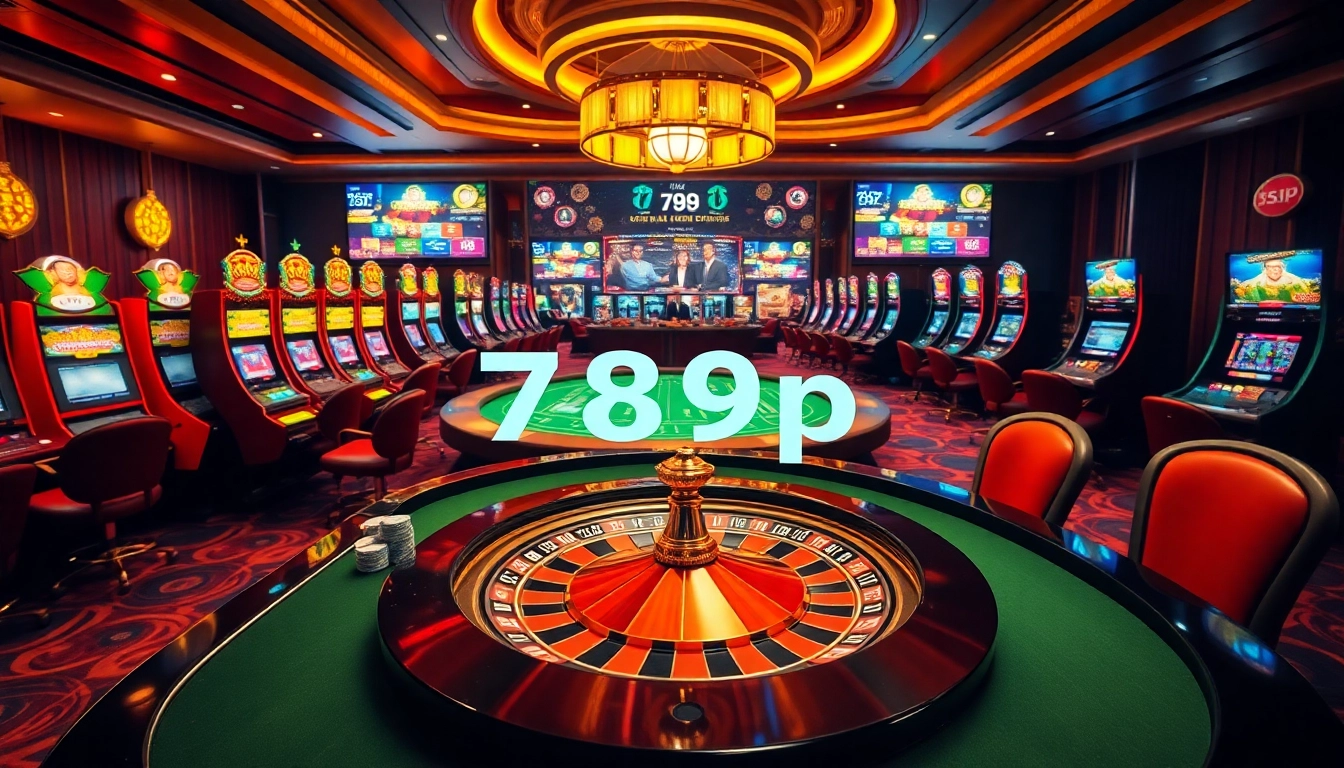 Betting action at a modern casino interface highlighting 789p with poker chips and slot machines.