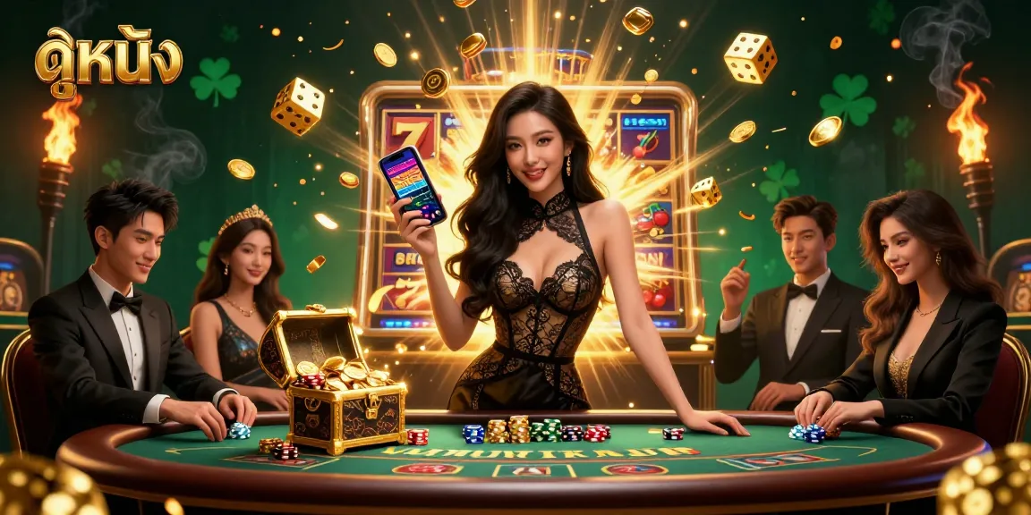 Experience ดูหนัง's thrilling slot games amidst a jackpot explosion of coins and symbols.