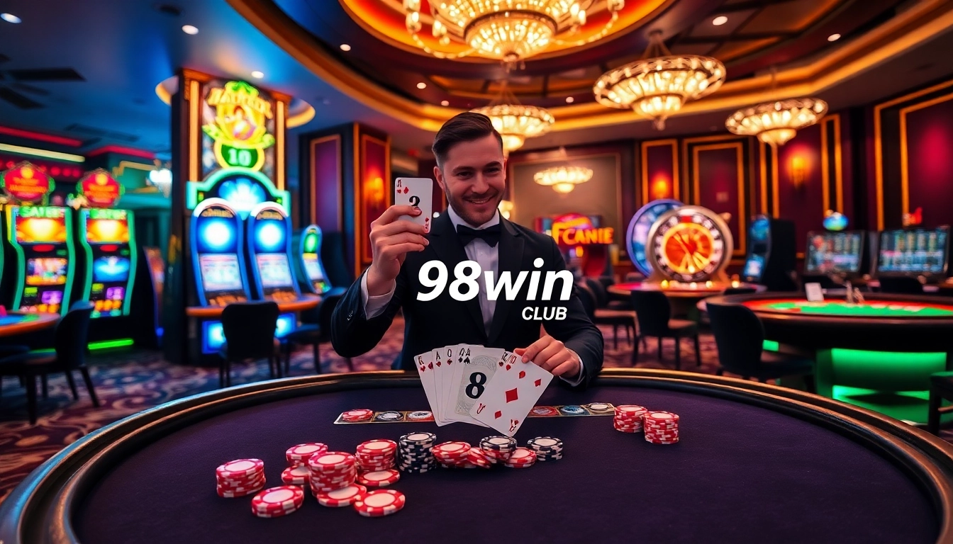 Experience the excitement of winning at the 98win club casino with vibrant poker tables and thrilling games.