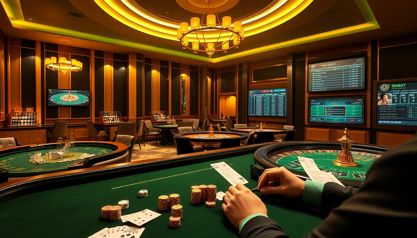 Experience the excitement of 8kbet1 at a luxurious casino with engaging gaming scenes and high-stakes action.