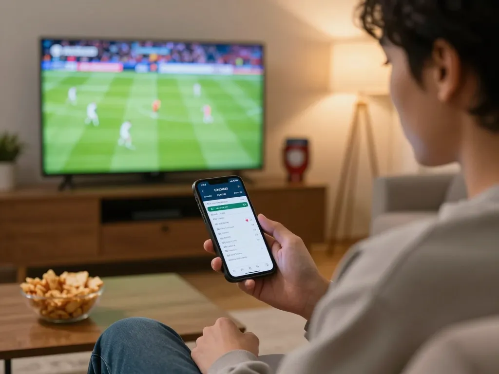 Engaging in online sports betting at trang chủ nk88 with smartphone and live match.