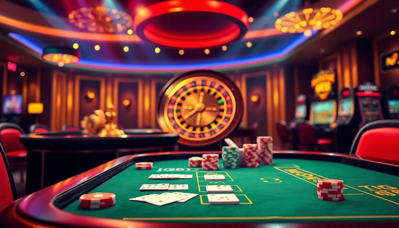Experience the thrill of betting at Nhà cái TG88 with poker chips and a roulette wheel in vibrant casino flair.