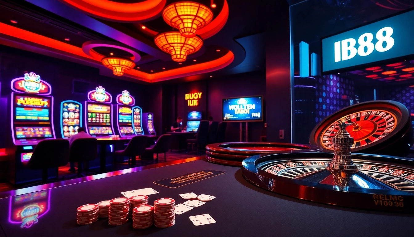 Exciting scene of players at the poker table on trang chủ hello88, surrounded by vibrant slot machines and dynamic casino atmosphere.