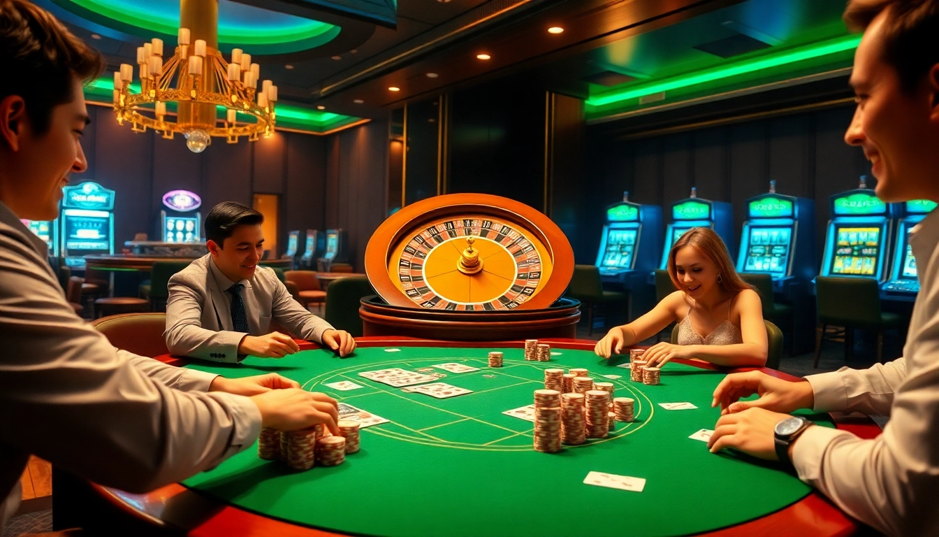 Dynamic gaming scene at nhà cái uy tín F168 showcasing poker players engaged in a game.