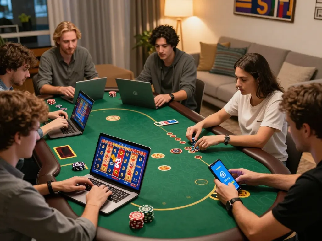 Players strategizing at online casino games showcasing SC88 gameplay in a cozy home atmosphere.