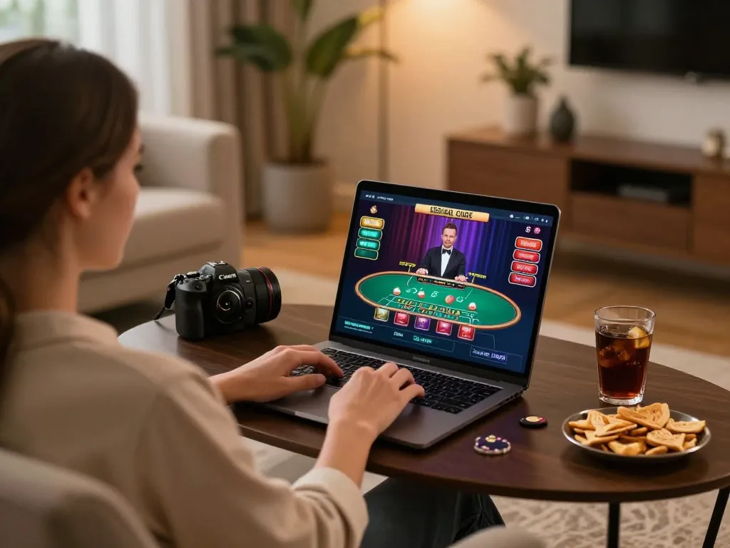 Engaging with au88 nhà cái uy tín while playing live dealer blackjack online in a cozy home setting.