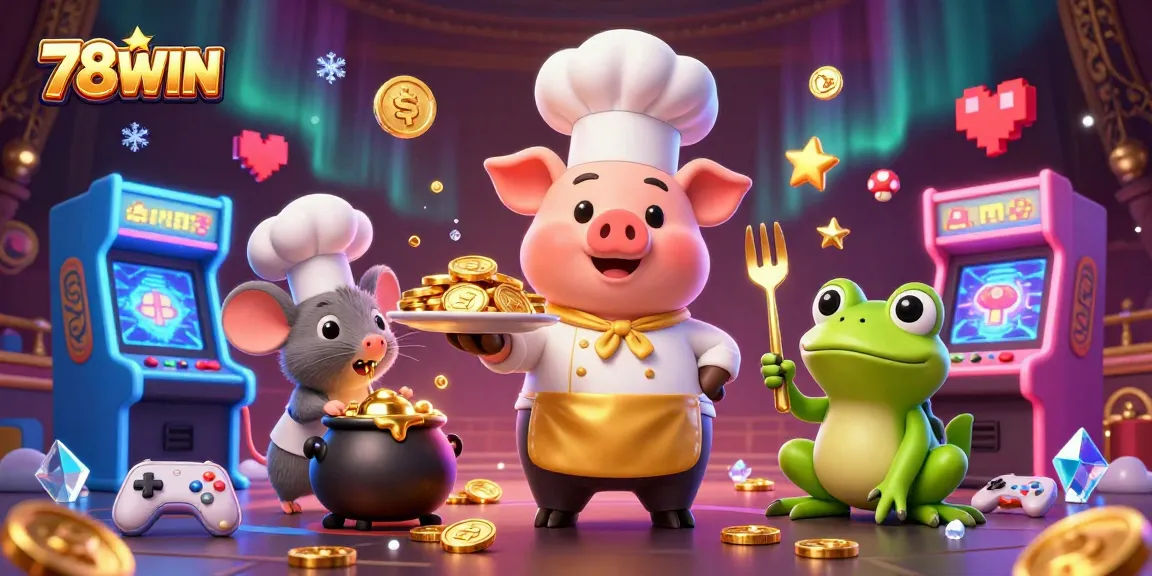 Experience the thrilling world of 78WIN, where chefs serve gold coins amidst vibrant casino games.
