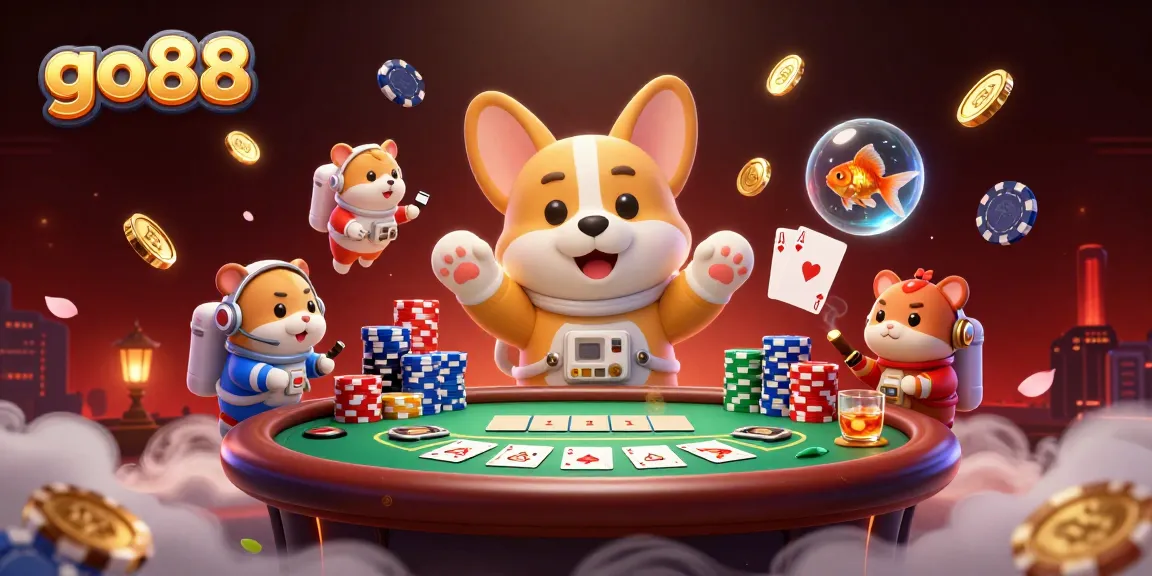 Experience go88 thrill with a delightful 3D cartoon scene of gaming in space.