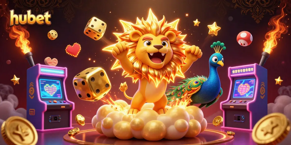 Hubet enhances your gaming experience with a vibrant 3D casino scene featuring playful characters and gold elements.