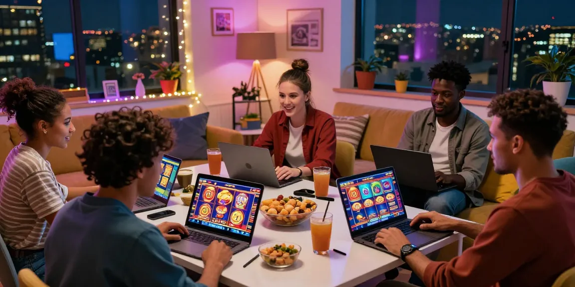 Players enjoying bonus buy slots on various devices in a cozy home setting.