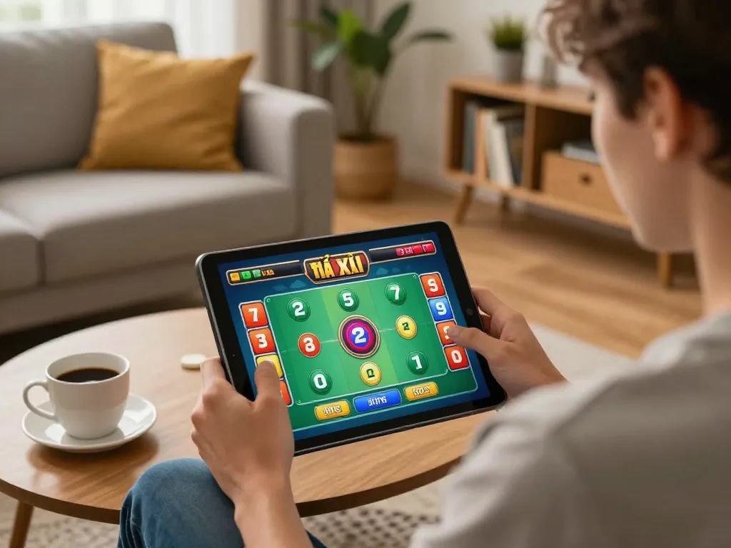 Tài xỉu online gameplay in a cozy home setting, highlighting engagement and responsible betting.