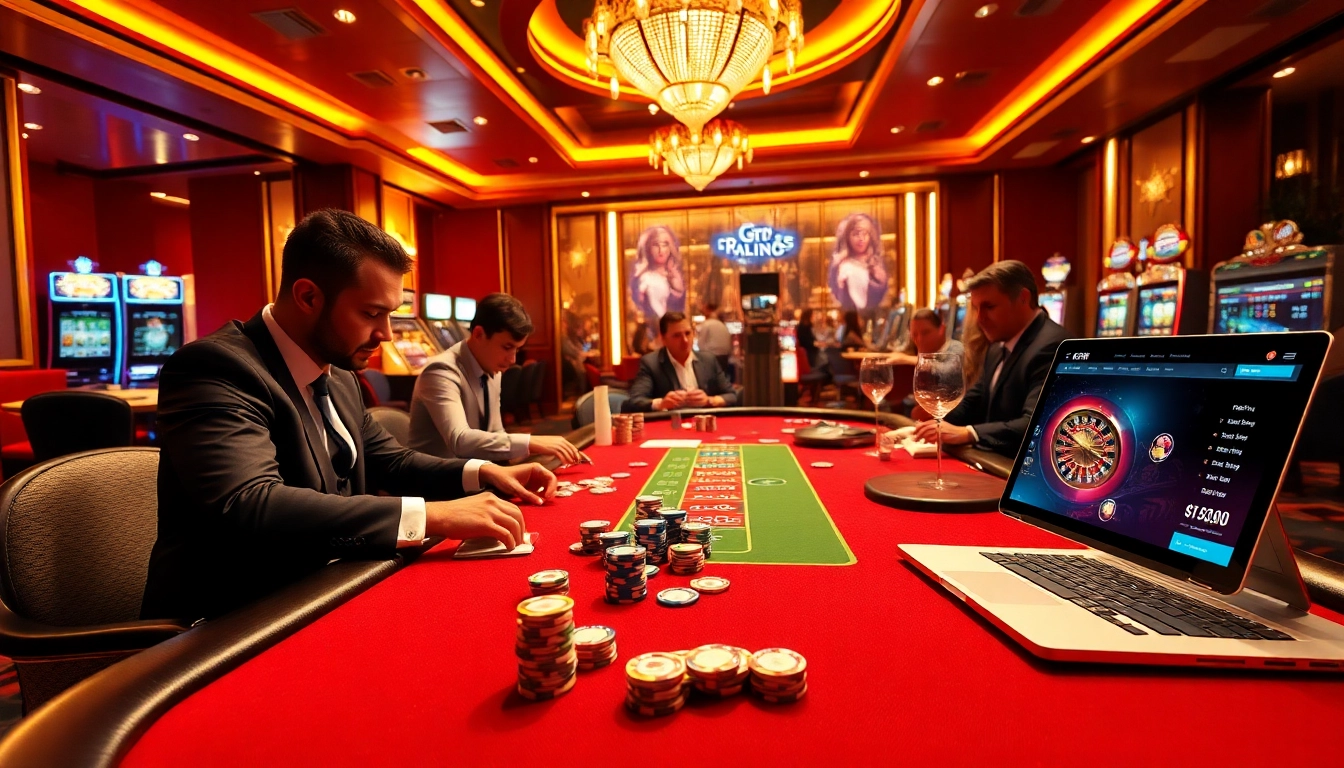 Exciting casino atmosphere with poker, roulette, and fun 79 betting interfaces.