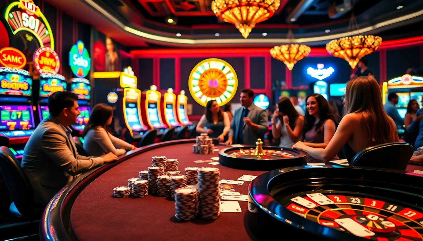 SODO66 players excitedly engage at a luxurious casino table with vibrant chips and cards.