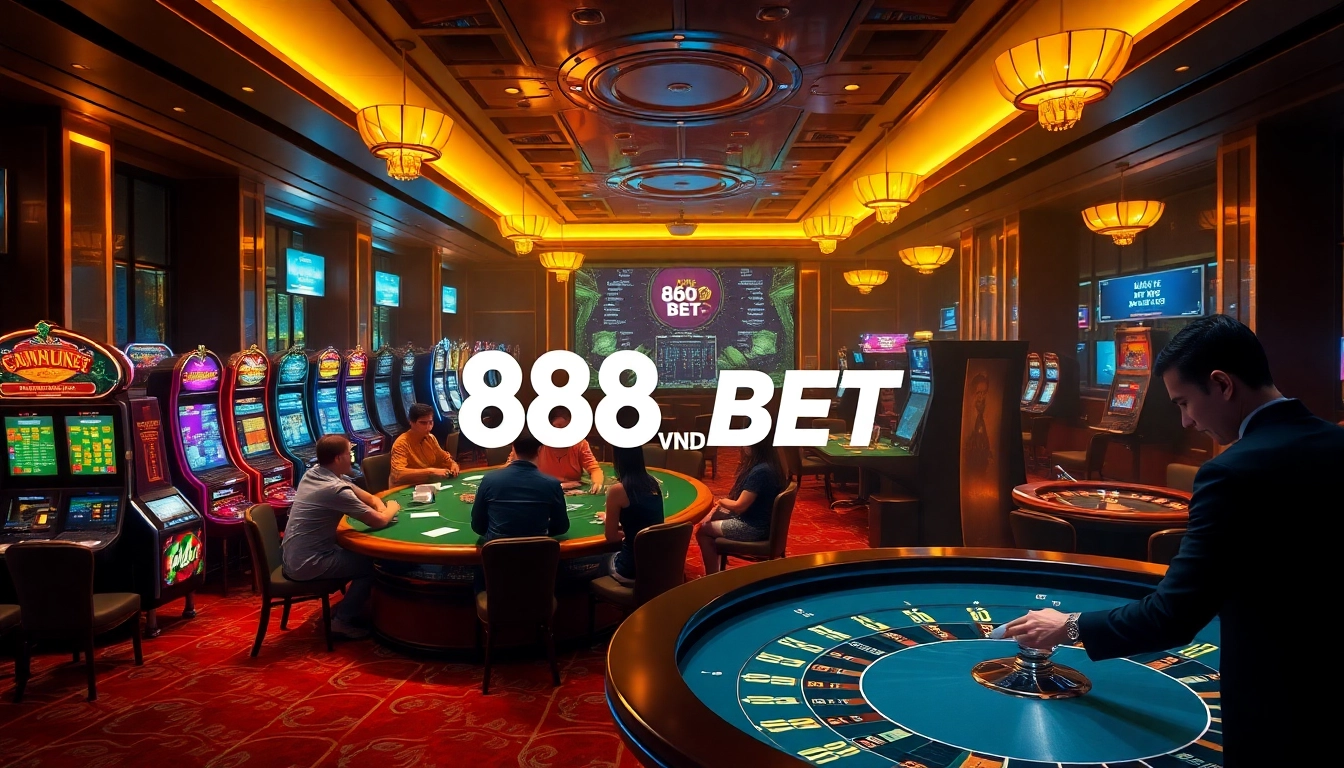Experience the thrill of 888VND BET with lively casino visuals and high-stakes action.