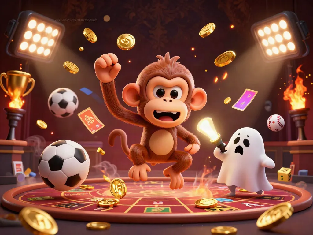 Experience excitement at oldsouthendianhockeyclub with a mischievous monkey juggling golden casino items.