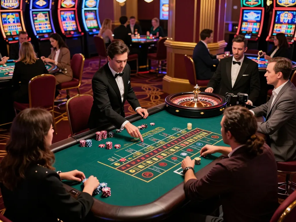 Roulette players placing bets at a dynamic casino table while enjoying the exciting atmosphere at https://7m.us.com/