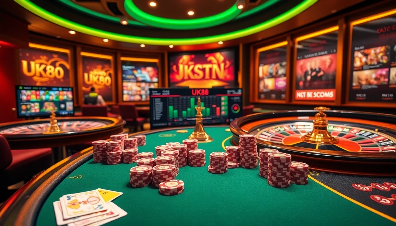Players enjoying their experience at UK88's exciting casino, showcasing poker, roulette, and sports betting.