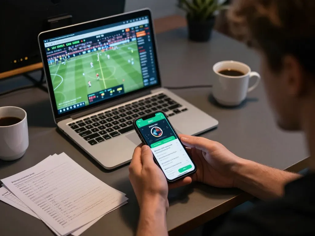 Player using zbett app for sports betting in a stylish home setup, showcasing dynamic engagement with online gaming