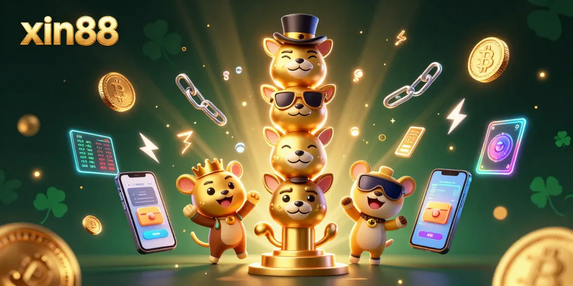 Engage with exciting games at xin88, featuring a 3D golden totem and crypto elements.