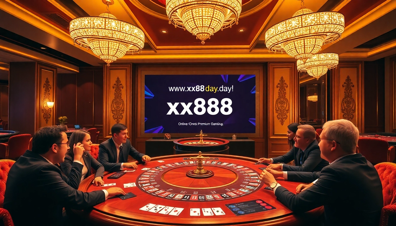 Players enjoying a high-stakes game at a luxurious casino featuring https://xx88.day/ promotions.