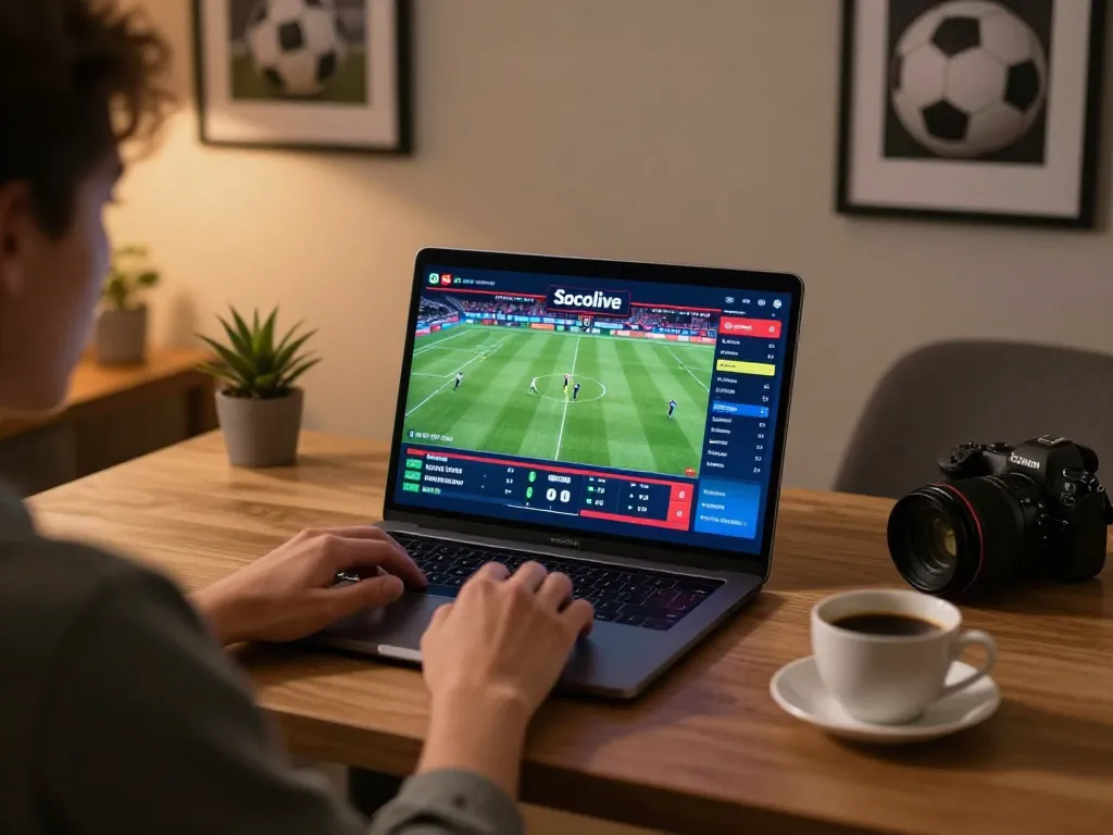 Socolive user placing bets on live football matches in a stylish home environment.