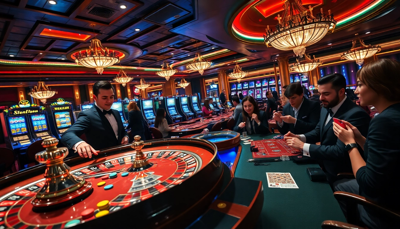 High-stakes gaming at https://tg88.black/ with players enjoying roulette and poker in a luxurious casino.