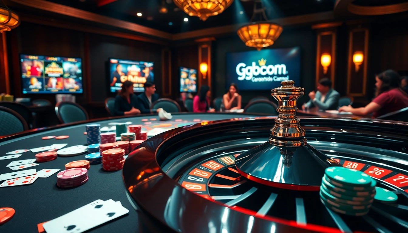 Gameplay at gg88 com, featuring a vibrant casino table with poker chips and cards.