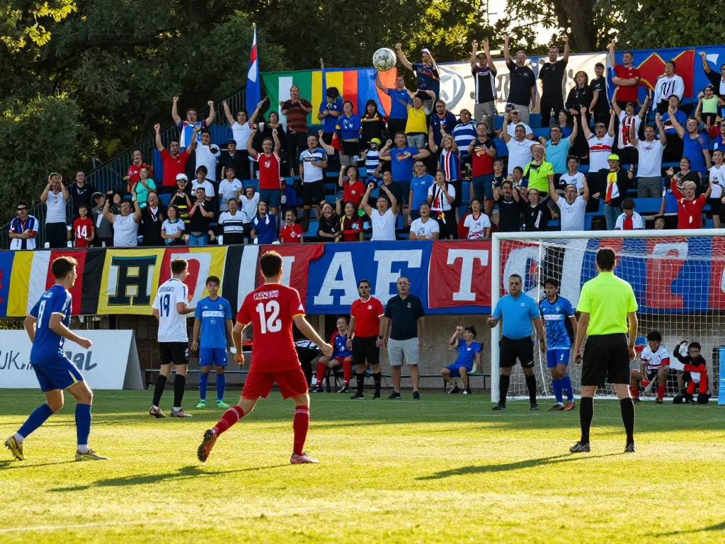 Passionate fans celebrating bóng đá kèo nhà cái during a thrilling outdoor soccer match.