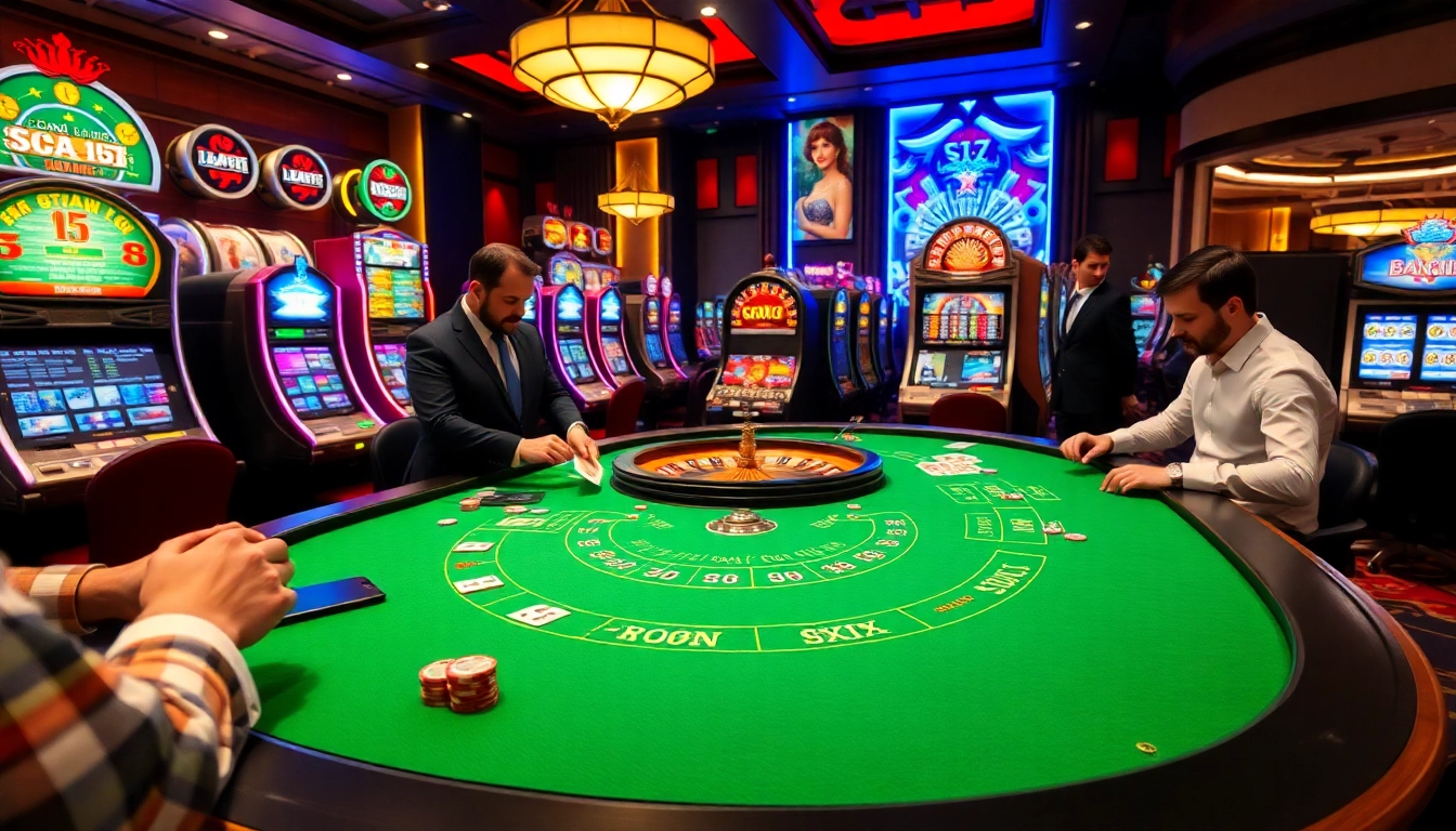 Experience gambling excitement at 8XX's luxurious casino with vibrant tables and engaging players.